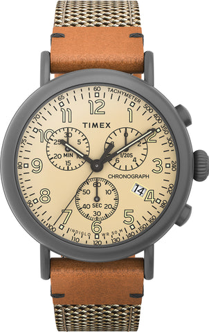 Timex Standard Chronograph 41mm Fabric and Leather Strap Watch TW2U89400